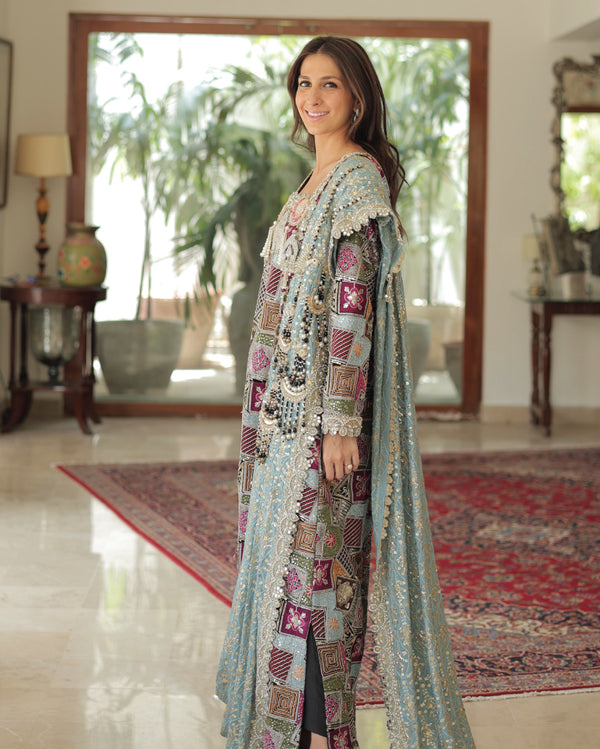 Black Blue Saree Kaftan