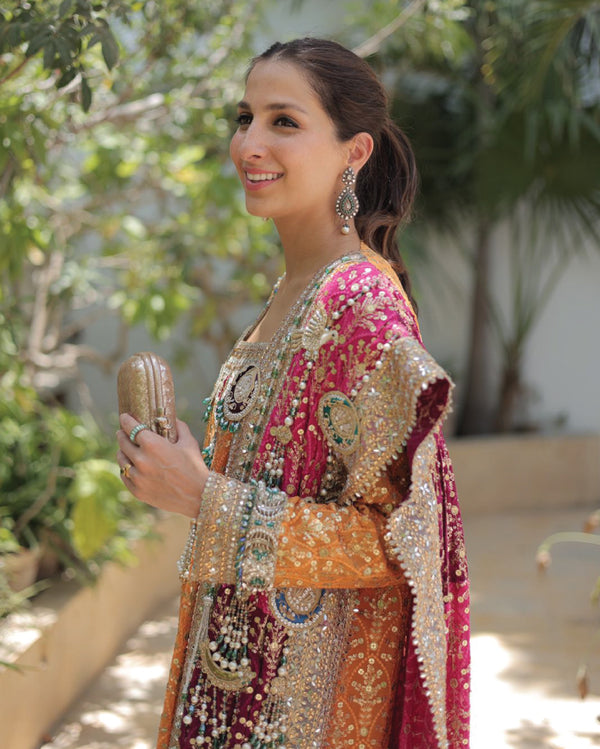 Pink Orange Saree Kaftan