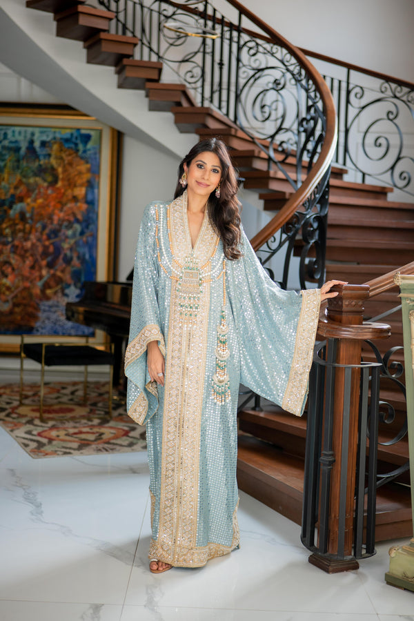 Luxury Jewelled Powder Blue Kaftan